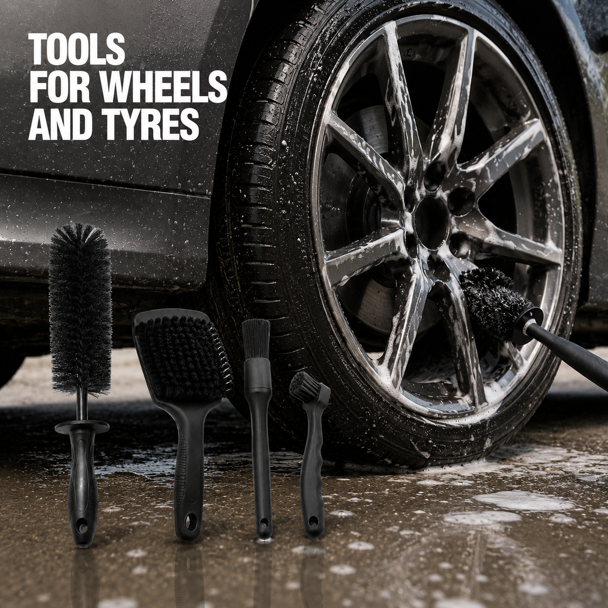 Wheel and Tyre Cleaning Brush Set - 4 Piece