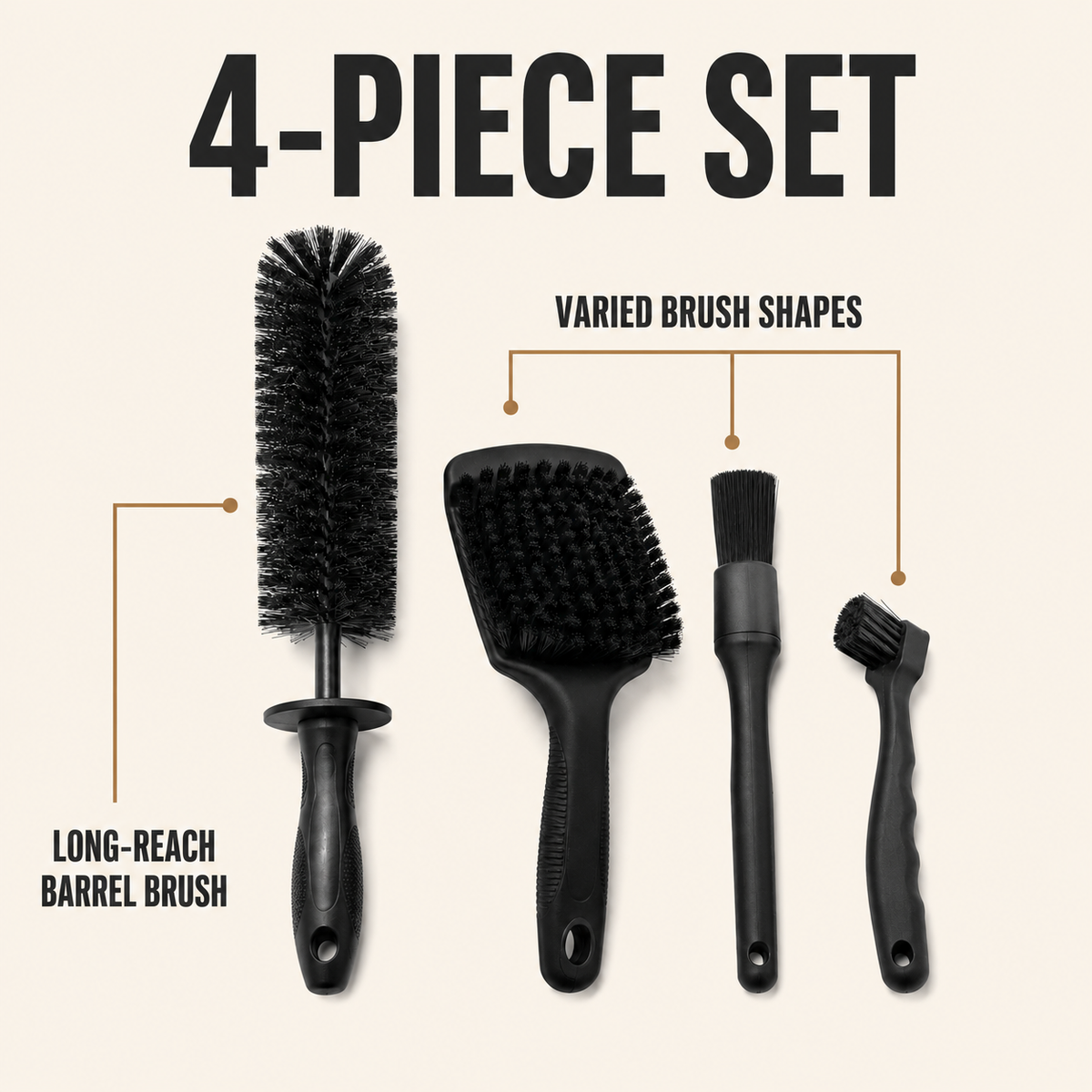 Wheel and Tyre Cleaning Brush Set - 4 Piece